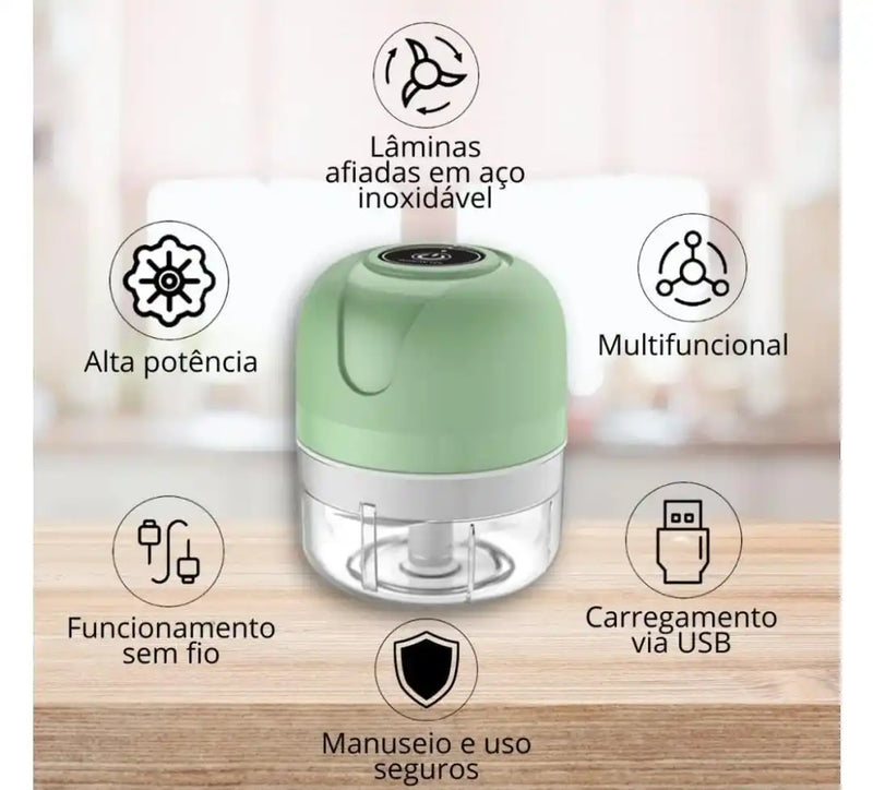 Mini Triturador de Alimentos Elétrico Portátil com 3 Lâminas